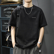 勒普萊純棉短袖t恤男夏季潮牌美式休閑百搭打底衫青年半袖寬松大碼體恤 黑色 XL 【建議135斤-150斤】
