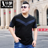 畢蒙2020夏季男士短袖t恤衫加肥加大碼v領(lǐng)寬松上衣胖子休閑衫潮牌 黑色 XXL