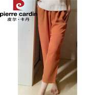 皮爾卡丹2025重磅銅氨絲女褲夏夏季小腳褲雪紡哈倫褲九分休閑褲針織 銹紅色 L 100-110