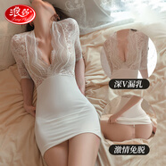 浪莎情趣內衣性感睡衣秘書OL制服誘惑免脫短裙蕾絲V領包臀裙透視連體衣