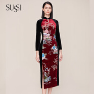 SUSSI古色冬季商場(chǎng)同款新年紅裝新中式喜婆婆絲絨婚宴連衣裙女 混色 170/L