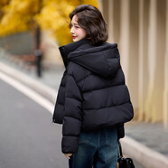 馬克印象短款面包羽絨服女冬季2025新款高端洋氣小個(gè)子加厚保暖白鴨絨外套 黑色 ZYF2591 S