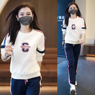 越倫（YUELUN）運(yùn)動(dòng)套裝女2023春季新款運(yùn)動(dòng)服休閑套裝女時(shí)尚減齡寬松兩件套潮牌 白色 XL（115-125斤）