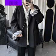 嗨森主義 長(zhǎng)袖西裝男青少年時(shí)尚西裝外套男韓版小西裝男寬松百搭休閑西服 黑色W30 2XL