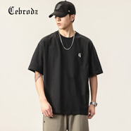Cebrodz法國短袖T恤男夏季新款ins潮流簡約字母刺繡純色半袖體恤男士上衣 5523黑色 L 120斤-140斤