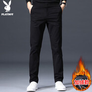 花花公子（PLAYBOY）休閑褲男直筒2025年褲子男秋冬季男士寬松潮流長(cháng)褲 黑色加絨 33