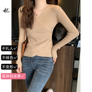 妃奧絨今年流行漂亮低領(lǐng)毛衣打底衫女秋冬內搭高級感萬(wàn)能春秋針織衫上衣 卡其色 M
