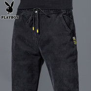 花花公子牛仔褲男修身秋冬季款加絨休閑褲男士工裝黑色束腳褲高街小腳男裝 130黑色（常規款） 36 【腰圍2尺8】