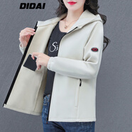 帝黛（DIDAI）外套女春秋新品2025年女裝短款沖鋒風衣運動韓版女士衛(wèi)衣夾克連帽 米白加絨加厚（7659款） 2XL建議（130-145）斤