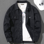 擇肯帥氣寬松秋季新款衣服加絨休閑工裝夾克加肥加大外套男牛仔衣 黑色*加絨無(wú)毛領(lǐng) 2XL (165-190斤)