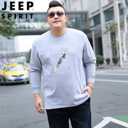JEEP SPIRIT衣服男長(cháng)袖春秋大碼胖子寬松特體打底衫加肥加大肥佬純棉圓領(lǐng)體恤 淺灰色 Z字 4XL 190-210斤