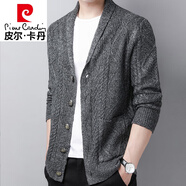 皮爾卡丹（pierre cardin）高檔品牌春秋季休閑針織衫開(kāi)衫外套中年男士翻領(lǐng)粗線(xiàn)V領(lǐng)毛衣男 NJ-2936黑灰 2XL 180