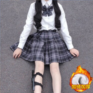 唐努烏（Tang Nu wu）【7件套】電競少女jk制服正學(xué)生百褶格裙校服日系正統(tǒng)學(xué)院風(fēng)短裙 煙灰格裙加絨襯衫【7套裝】 XL【115-125斤】