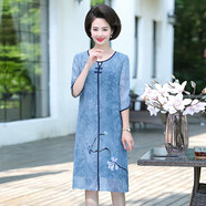 俞兆林媽媽裝夏裝短袖連衣裙中長(cháng)裙中老年女裝婆婆老人衣服YTQZ203318