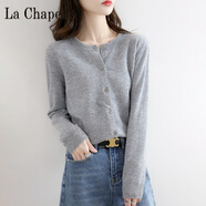 拉夏貝爾（La Chapelle）斷碼針織羊毛開(kāi)衫女100羊絨衫春秋圓領(lǐng)寬松外套大碼毛衣 純100自動(dòng)發(fā)熱中灰色 純100自動(dòng)發(fā)熱3XL