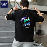 TEEK潮款短袖t恤男裝上衣 青少年夏季新款學(xué)生休閑寬松男生體恤衫衣服 KSC90黑色 M (寬松版型)