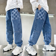 酷萌晨晨男童褲子春秋裝新款休閑男孩長(cháng)褲韓版兒童牛仔褲小男孩3-15歲 藍色 140cm