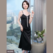 櫻芭妮 黑色吊帶連衣裙女夏季性感修身內搭外穿中長(cháng)裙吊帶裙長(cháng)裙裙子女 黑色流蘇款連衣裙 090有內襯 2XL （120-129斤）