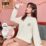 森馬森馬女毛衣中長(cháng)款刺繡提花小熊冬季新款寬松圓領(lǐng)女生針織毛衫 米白1300 165/88A/L