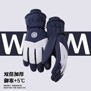 瑞萊奧滑雪手套男女冬季觸屏加絨保暖手套騎行電動(dòng)車(chē)防風(fēng)防寒防凍棉手套 男士圓標-藏藍色 均碼