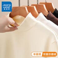 真維斯（JEANSWEST）打底衫女秋冬季新款長(cháng)袖t恤加絨保暖上衣德絨內搭氣質(zhì)高級感女裝 米色 純色 XL 【推薦體重110-140斤】