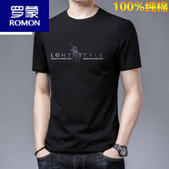 羅蒙（ROMON）棉短袖t恤男圓領夏季薄款冰絲上衣高端絲光棉寬松體恤丅 2112黑色 L 170 110斤-130斤