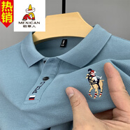 稻草人（MEXICAN）夏季新款品牌polo男裝衫翻領(lǐng)短袖t恤寬松大碼半袖體夏天體恤 ZP224淺藍(lán) 2XL建議160-180斤