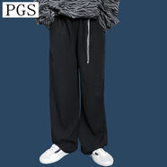 insstudios.19aw韓國ins復古垂感闊寬松直筒拖地長(cháng)褲 男女 黑色 L