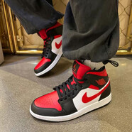 耐克（NIKE）Air Jordan aj1 mid男女鞋影子芝加哥黑紅腳趾熊貓籃球運(yùn)動(dòng)休閑鞋  554724-079黑紅男子 41