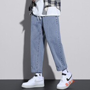 魯賓克褲子男春秋季復古牛仔褲男直筒寬松闊腿褲學(xué)生美式高街休閑長(cháng)褲子 中藍色 XL (建議體重130-145斤)