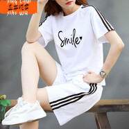 中學(xué)生中考體育短褲女生體考運動(dòng)褲純棉運動(dòng)短褲女夏季薄款寬松時(shí)尚健身褲套裝大碼跑步服休閑五分褲 2201#白色套裝【開(kāi)心】 M 建議80-105斤