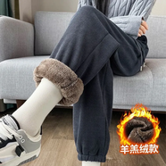 蝶美女休閑褲子女加絨加厚2025秋冬新款百搭網紅爆款束腳羊羔絨哈倫女褲 灰色【加絨】抗寒褲 XL 115-125斤