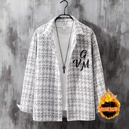 玖臧小香風(fēng)格子夾克男潮牌長(cháng)袖春秋高級感男裝痞帥加厚大碼上衣外套男 3303白色 加絨 XL