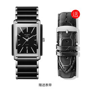 歐派（Oupai）長(cháng)方形手表男士商務(wù)黑色陶瓷鋼帶石英表防水男表十大名牌方型腕表 銀色條釘男款