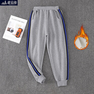 蘑菇兔胖童裝男童加絨褲子一加厚13-15歲中大童加肥加大秋冬款大碼男孩運動(dòng)褲胖孩子加絨衛褲16潮17 灰色 150加肥100斤左右