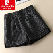 皮爾卡丹（pierre cardin）咖色高腰皮短褲女新款2025秋冬季寬松顯瘦夾棉PU皮褲保暖打底靴褲 黑色 29XL115-125斤