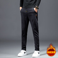 NASA BASE休閑褲男士春秋款松緊腰彈力2024新款爆款直筒牛仔長(cháng)褲子男款冬季 139黑色加絨 29 （90-100斤）