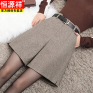 恒源祥黑色毛呢短褲女秋冬外穿冬天高腰冬季a字闊腿西裝加厚打底五分褲 卡其色毛呢(甜美可愛(ài)無(wú)腰帶)五分短褲 S 建議：85-95斤