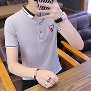 費洛仕男士POLO領(lǐng)短T袖夏季新款韓版潮流棉線上衣服短袖翻領(lǐng)t恤夏裝體恤 T8058灰色 L 100-120斤