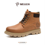 名郎品牌高幫馬丁靴男冬季新款保暖靴子男大黃靴 卡其色 【皮鞋尺碼】 38