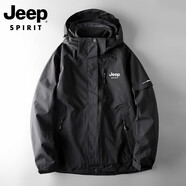 JEEP SPIRIT沖鋒衣男三合一外套男秋冬款防風(fēng)保暖夾克大碼抓絨情侶潮旅游團(tuán)購(gòu) 黑色【女款】 M