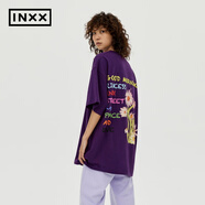 英克斯（inxx）【inxxstreet】明星同款走秀款夏季新寬松休閑立體繡花短袖T恤白 紫色 M