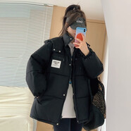 托瑪菲羽絨棉服女韓版寬松連帽棉衣外套秋冬季2022年新款小個子少女中學(xué)生棉襖子短款面包服加厚冬裝衣服 黑色（冬裝加厚款）（現(xiàn)貨） M（105-125斤）