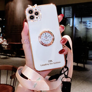 卓昇蘋(píng)果12手機殼iPhone12promax硅膠女款mini指環(huán)支架蘋(píng)果11promax高檔超薄 12promax--象牙白【帶水鉆+支架+掛繩】