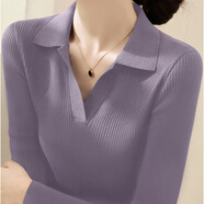 ANGEL MOOD本命年安哥拉紅POLO領(lǐng)女裝長(cháng)袖針織衫女裝新款秋季修身內搭打底衫 丁香紫 XL 【建議120-130】