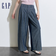 Gap女裝夏季撞色拼接闊腿牛仔褲寬松透氣舒適長褲432462 深灰色 0(25) 亞洲尺碼