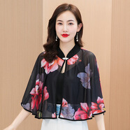 ESQTJF 夏季薄披肩外套女2023新款潮雪紡外搭開(kāi)衫斗篷衣時(shí)尚披風(fēng) 9613花皇后