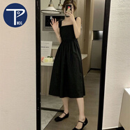 PMOG元?dú)馍倥B衣裙女夏季2025年夏中長(zhǎng)款收腰顯瘦外穿氣質(zhì)初戀吊帶裙 黑色 L 建議101-120斤