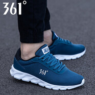 361度男鞋運(yùn)動(dòng)鞋輕便透氣慢跑鞋網(wǎng)鞋夏季新款旅游鞋子男士跑步鞋大碼 暗藍(lán)/烏黑色 44