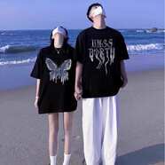 笙韻【兩件裝】情侶裝夏季短袖2025新款t恤潮流衣服定制520情人節(jié)禮物 黑色男款+黑色女款 L 男+女M